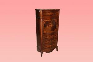 Bellissimo Secretaire transizione francese del 1800 in mogano e palissandro riccamente intarsiato