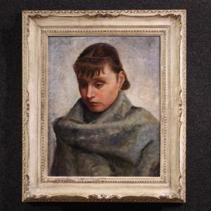 Dipinto italiano ritratto di donna in stile Impressionista