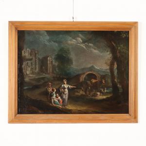 Gemälde Landschaft mit Figuren und Vieh