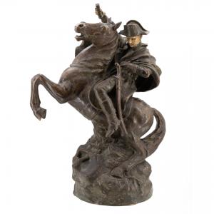 "Napoleone su cavallo rampante", terracotta dipinta, epoca '800, "Napoleon on prancing horse," painted terracotta, 19th century era