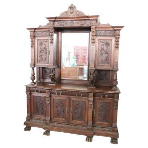 Antique Renaissance-style sideboard from the 19th century, carved solid walnut. PRICE NEGOTIABLE