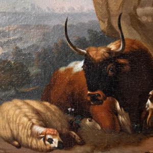 Cerchia di Nicolaes Berchem (1620, Haarlem - 1683, Amsterdam), Scena con armenti - Foto 6