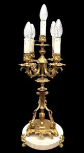 Gilt bronze table lamp with five lights.