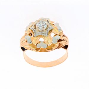 Anello in oro giallo con diamante solitario taglio antico