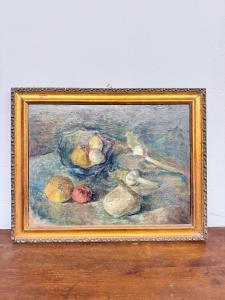 Antique oil painting, Manfredini, 1944, Trieste, still life, 47x38 cm