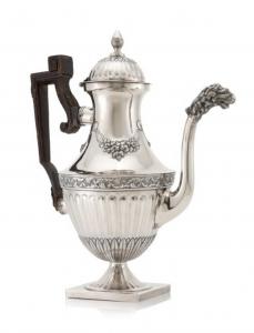 Cafeteira Luigi XVI em prata com marca da Torre datada de 1796, Gênova final do século XVIII