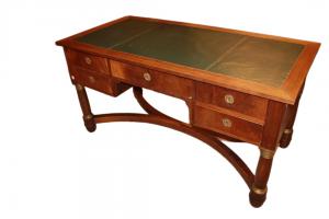Scrivania Impero di Inizio 1900 Francese in Legno di Mogano con Piano in Pelle
