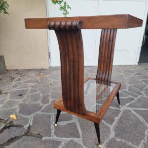Art-déco-Nachttisch aus Nussbaumholz, 1940, mit Glasbasis – Paris - Foto 8