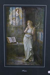 Impressão antiga inglesa colorida de 1800 intitulada "Esperança"
