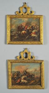 Batalhas - Francesco Graziani detto il Ciccio Napoletano, par de óleos em esplêndidas molduras antigas