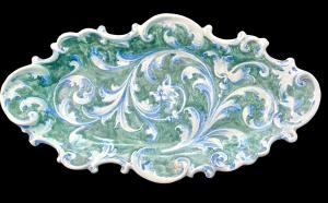 Majolica centerpiece dish with rocaille edge. Minghetti manufacture. Bologna.