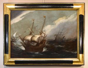 Marina in tempesta con vascelli, Jan Porcellis (Gand 1584 c. - Zoeterwoude-Dorp 1632) attribuibile