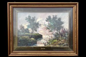 Dipinto olio su tela raffigurante paesaggio.Firma P.Ferrante.