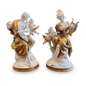 Allegory of Music and Poetry Two Porcelain Figures by Giuseppe Cappè 1960s