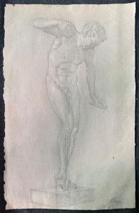 Desenho a lápis e branco de chumbo sobre papel com tema neoclássico. Arturo Pietra. Bolonha.