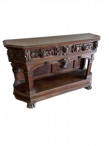 Geschnitztes Nussbaum-Sideboard mit Spiegel