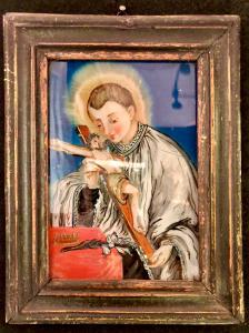 Dipinto su vetro raffigurante San Luigi Gonzaga.Italia.