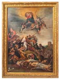 Il martirio di santa Orsola e delle undicimila vergini. Scuola di Anversa del XVII secolo.