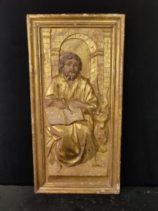 Bassorilievo in legno e foglia oro - San Luca - 39 x 78 cm - Venezia - XIX secolo