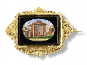 Micromosaico - Spilla con Tempio Di Vesta -  Italia XIX Secolo