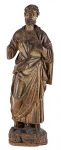 Scultore del XVII secolo, scultura lignea raffigurante, Santo con Bibbia