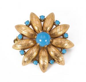 18k Gold brooch with turquoise from the 1940s