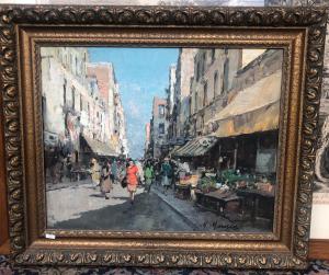 V E N D U T O !!!  M.MARESCA SCENA DI MERCATO (NAPOLI) OLIO SU TELA 
