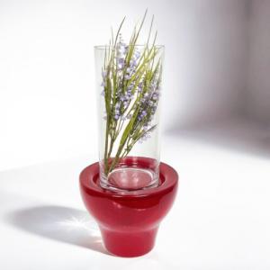 Vaso in vetro di design portafiori modernariato rosso portacandela 