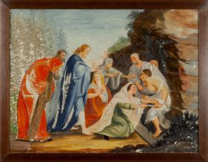 La rianimazione di Lazzaro, scuola siciliana secolo XVIII, olio su vetro