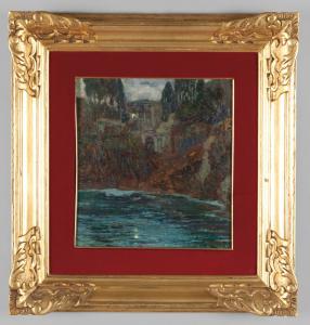 Giuseppe Sacheri (Genua 1863 Pianfei CN 1950) Villa am Meer, Nachtszene.