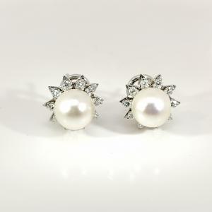 Orecchini Perle con diamanti su oro bianco