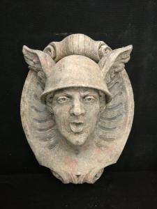Spettacolare mascherone in Pietra di Vicenza - Mercurio - 46 x 38 cm