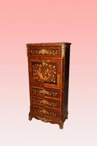 Secretaire stile Napoleone III di metà 1800 con marmo intarsi e bronzi