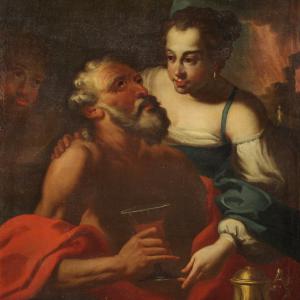 Großes italienisches Gemälde aus dem 17. Jahrhundert, Lot und seine Töchter