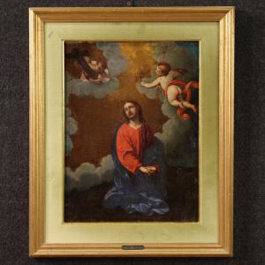 Antique Italian painting Christ with angels from the 17th century