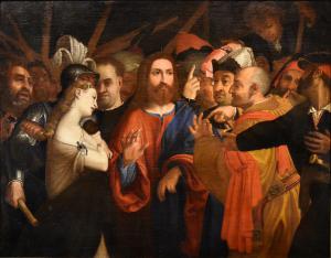 Christus und die Ehebrecherin, Werkstatt von Lorenzo Lotto (Venedig, 1480 – Loreto, 1556/1557)