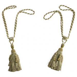 Pair of olive green and beige tassel tiebacks - B/1997-2.