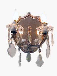 Pair of 1950s 2 light Crystal Sconces with mirror