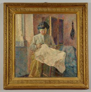 Alberto Helios Gagliardo (Genua 1893 1987) Die Näherin, Öl auf Leinwand, unten links signiert und datiert 1912