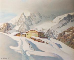 Angelo Abrate, “Momento Invernal em La Suche”, óleo sobre painel, assinado, 1949, Angelo Abrate, “Cena de Inverno em La Suche”, óleo sobre painel, assinado, 1949