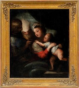 Venetian painter (early 17th century) - Madonna and Child, Saint George and Saint Nicholas.