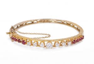 Vintage gold bracelet with diamonds (1.4 ct) and rubies, 1950s