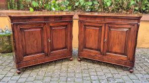 Coppia piccole credenze servanti antiche lombarde in noce