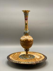 Vase aus Emaille, Bronze und Onyx