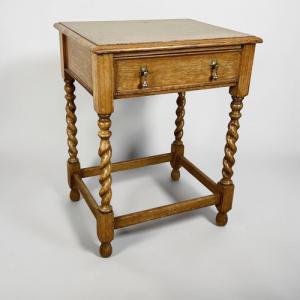 Antique rustic oak side table with drawer '30s