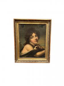 Pequeno Retrato Oleografia Jovem Moça de 1800