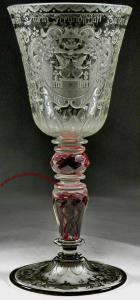 Nordböhmen, 1700-1730, vermutlich Georg Franz Kreybich, raffinierter und extrem seltener, geblasener und mit der Radschleife geschliffener Kelch