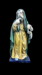 Scultura in maiolica raffigurante filosofo con pergamena.Manifattura Chigi.San Quirico d’Orcia.