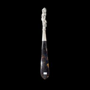 Silver letter opener depicting Saint George and the Dragon. Norway.