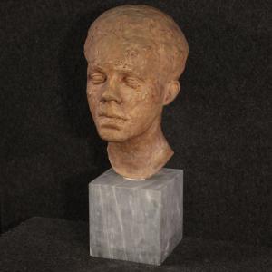 Scultura italiana in terracotta con base in marmo